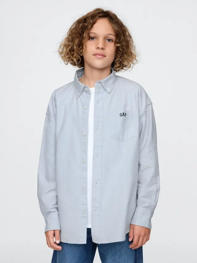 Γκρι Παιδικό Mini Logo Oxford Πουκάμισο LIGHT BLUE