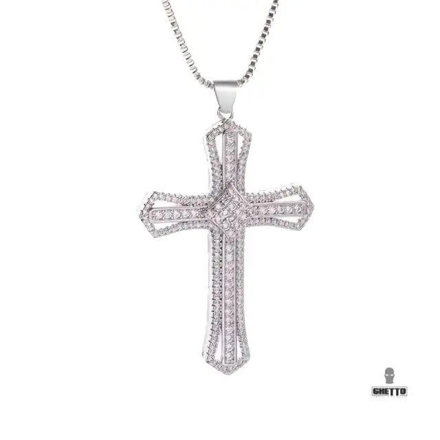 Ghetto CZ Full Diamond Plated Cross Pendant Necklace