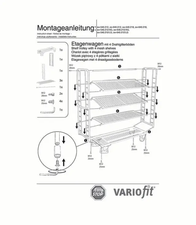 Variofit sw-540.212/AG Τρόλεϊ Μεταφοράς 4 Επιπέδων με Επικλινή Ράφια για Φορτίο Βάρους ως 250kg 3