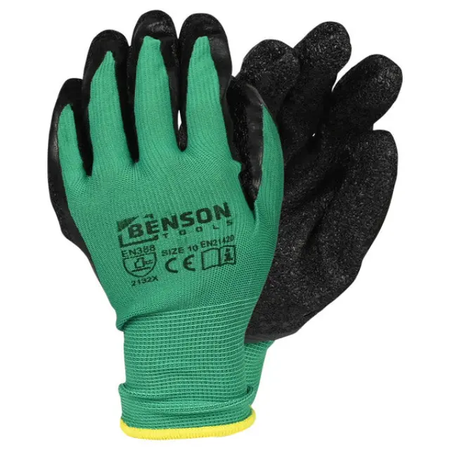 Working gloves latex crinkle green black size 10
