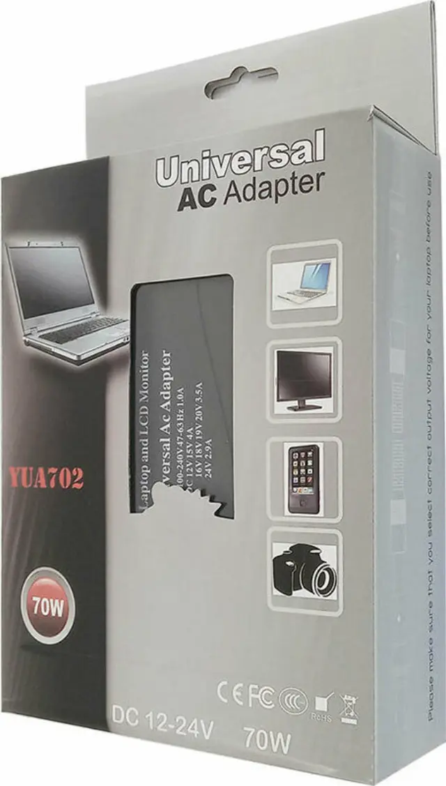 YUA702 Universal Τροφοδοτικό 70W Με Ρυθμιστή Τάσης Εξόδου Και 7 Γωνιακά Βύσματα 2