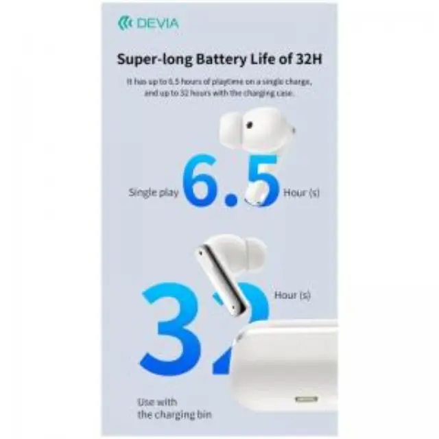 True Wireless Ακουστικά Bluetooth Devia EM031 ANC + ENC Ultra1 Λευκό N70392 3