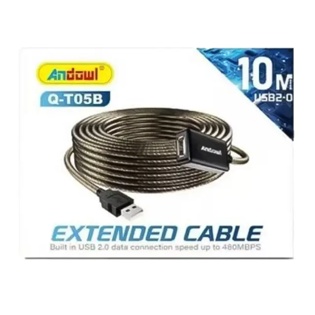 Andowl Q-T05B USB 2.0 Καλώδιο USB-A male - USB-A female Μαύρο 10m