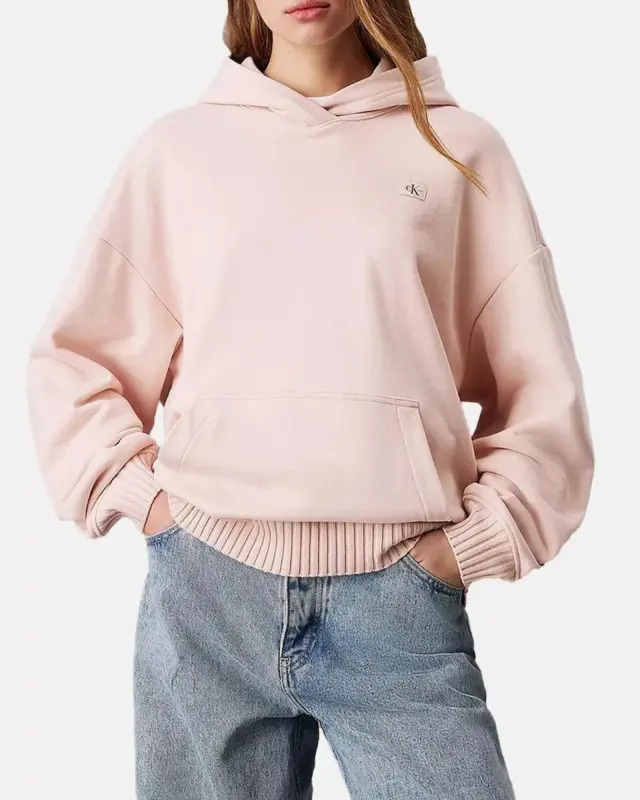 Calvin Klein Jeans Γυναικείο Φούτερ με Κουκούλα Woven Label Peached Ροζ 2