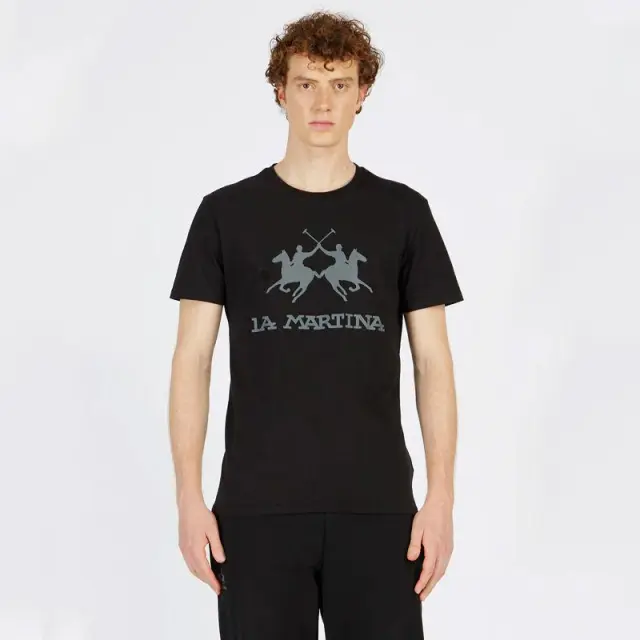 La Martina - Ανδρικό T-Shirt Regular Fit CCMR05-JS206-09999 Mαύρο - 2XL