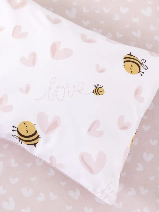 Κουβερλί Κούνιας 110x150 Kocoon Bee Love Ροζ-Λευκό 100% βαμβακερό 2