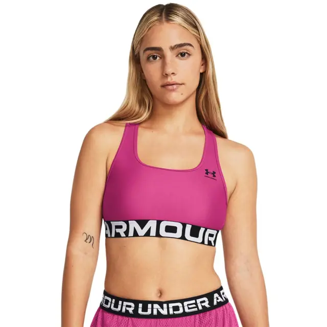 Under Armour Women's HeatGear Authentics Mid Branded Bra Φούξια 1383544-686 (Under Armour) - Small