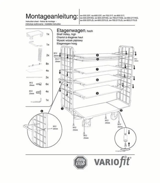 Variofit sw-800.217/AG Τρόλεϊ Μεταφοράς 5 Επιπέδων για Φορτίο Βάρους ως 500kg 3