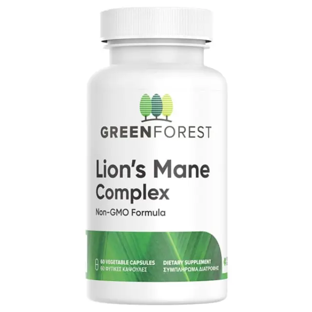 Green Forest | Lion's Mane Complex Συμπλήρωμα Διατροφής Για Βελτίωση Της Μνήμης & Της Συγκέντρωσης | 60 Κάψουλες