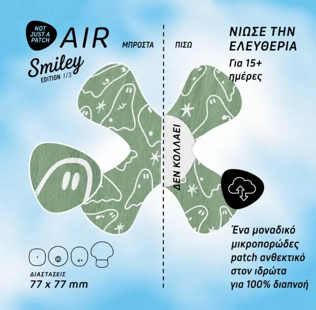 Not Just a Patch X-Mini Air Thrivabetic Αδιάβροχα Αυτοκόλλητα για Αισθητήρες Freestyle Libre 2 Plus, Dexcom G7, Dexcom ONE+, Medtronic Guardian, Sibionics, Syai Ultra & Medtrum TouchCare Nano 20τμχ – T1D Ghosty Mode 2