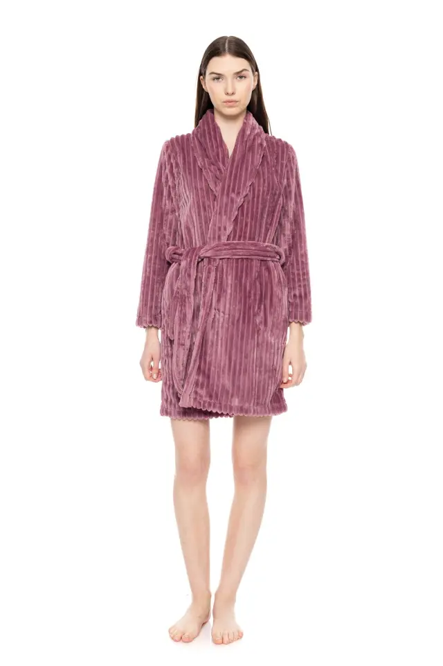 Ρόμπα Fleece Stripe Dusty Pink W1672 Pink Label - XL