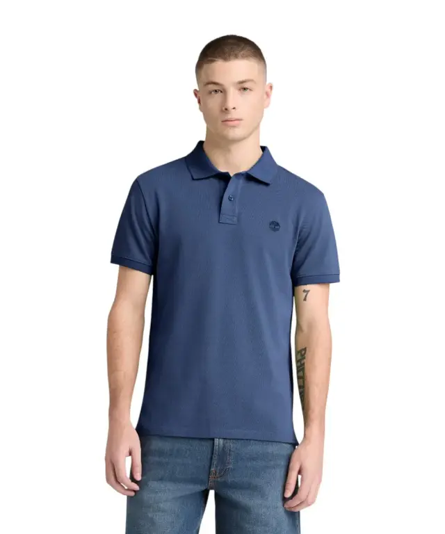 Timberland - Ανδρικό Κοντομάνικο T-shirt Polo Slim Fit Mε Λογότυπο Oyster River TB0A2BS1-EYO Μπλε - M