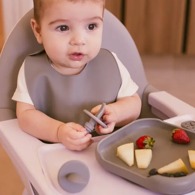 Interbaby Εκπαιδευτικό Σετ Κουτάλι- Πιρούνι Σιλικόνης +#8211; Αντιπνικτικά Petrol Grey 2
