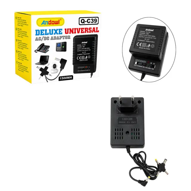 Andowl Ρυθμιζόμενο Τροφοδοτικό AC/DC Universal 1500mA με Εναλλάξιμα Βύσματα Q-C39 - Adjustable Universal AC/DC Power Adapter 0751195