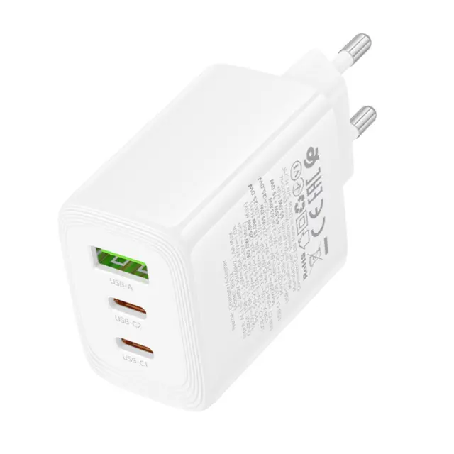 Φορτιστής Ταξιδίου Borofone BN32 Cargador GaN με 1xUSB-C PD65W και 1xUSB-A QC PD18W Λευκός 3