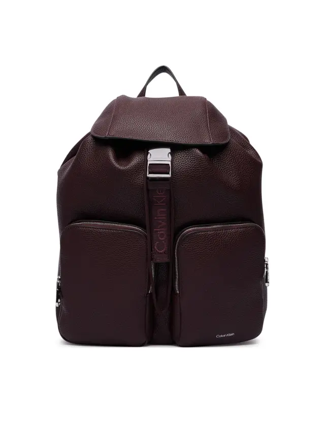 Calvin Klein Γυναικείο Μεγάλο Σακίδιο Plátis Weebbing Strap Flap Backpack Μπορντό