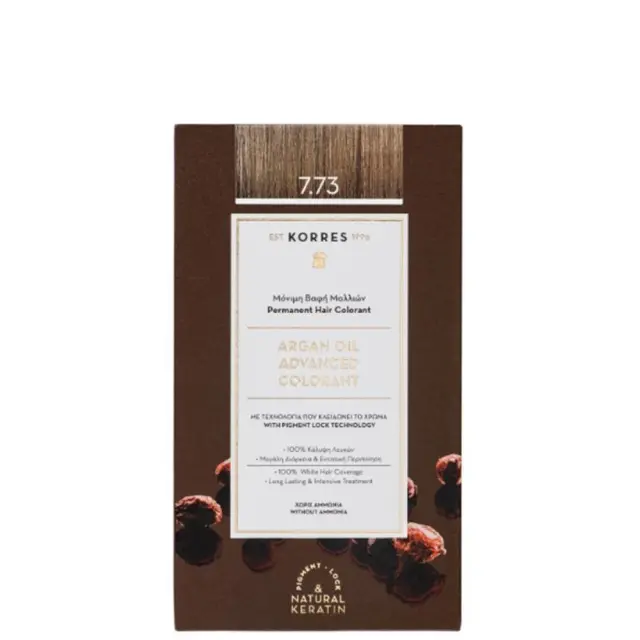 Korres Argan Oil Advanced Colorant 7.73 Βαφή Μαλλιών Χρυσή Μόκα, 1 τεμάχιο