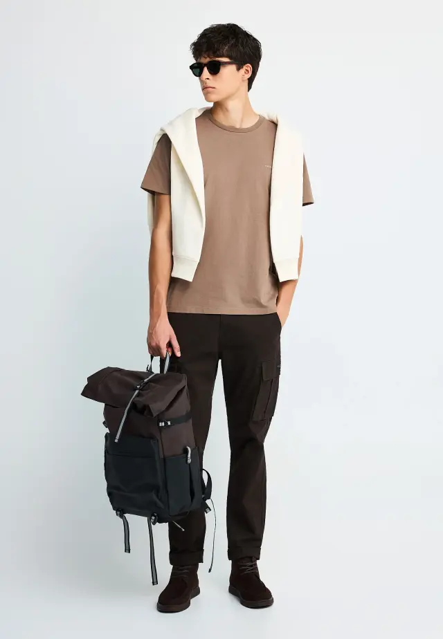 Funky Buddha Cargo Elastic Trousers in Regular Fit Bitter Chocolate FBM014-002-02-Bitter Chocolate - 38 3