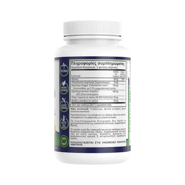 Natural Vitamins Cholesterol Formula με Φυτοστερόλες, Guggul & Νιασίνη 60 φυτικές κάψουλες 2
