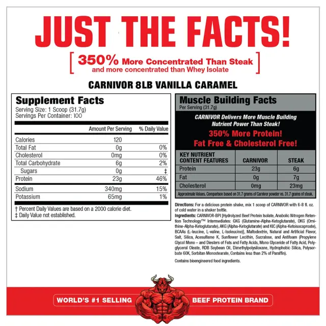 MuscleMeds Carnivor™ 100% Beef Protein Vanilla Caramel, 100 Servings 2