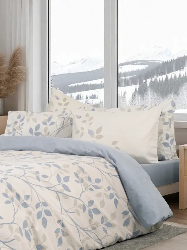 Σετ Παπλωματοθήκη 160x240 Μονή Φανελένια Nima High Up Beige-Blue 100% βαμβακερό 2