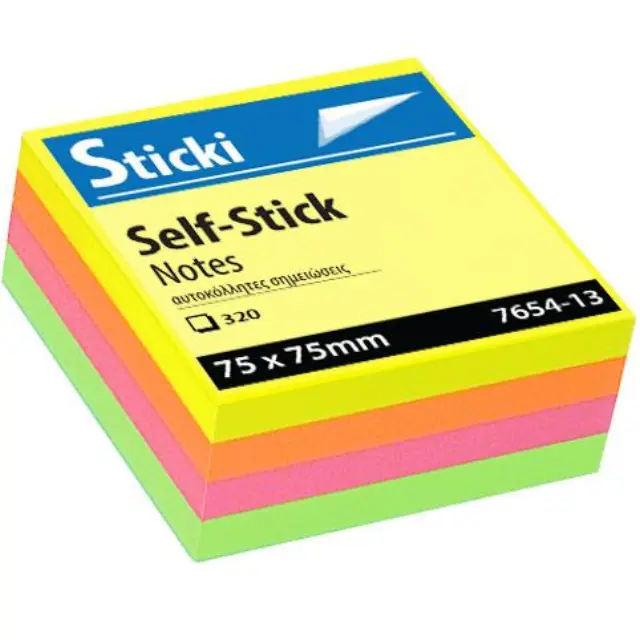 Αυτοκόλλητος Κύβος Sticki 75x75mm Neon 320φ 7654-13