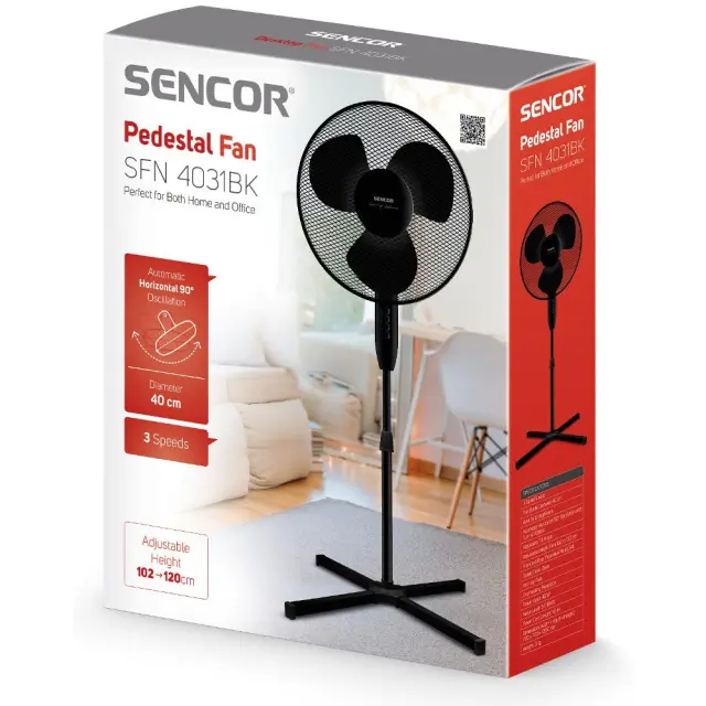 Ανεμιστήρας Δαπέδου Sencor SFN 4031BK 40W 3 Ταχυτήτων Διαμέτρου 40cm Μαύρος 2