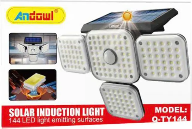 Επιτοίχιο Ηλιακό Φωτιστικό 144LED IP65 Andowl Q-TY144 – Μαύρο