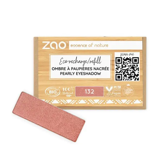 Zao Organic Eyeshadow Rectangle Pearly Refill - Βιολογική Pearly Σκιά Ματιών (Ανταλλακτικό) - Zao 132 Peach pink