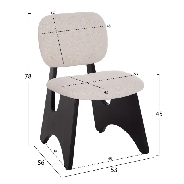 ΚΑΡΕΚΛΑ ΤΡΑΠΕΖΑΡΙΑΣ FB918248.02 ΕΚΡΟΥ ΥΦΑΣΜΑ-PLYWOOD ΣΕ ΜΑΥΡΟ 53x56x78Υεκ. 2