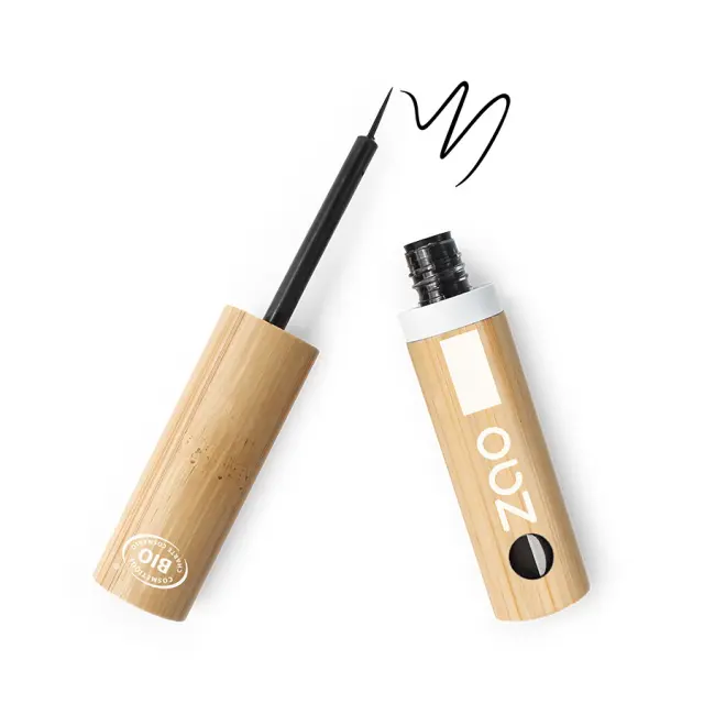 Zao Eye Liner Brush Tip – Βιολογικό eyeliner με λεπτό απλικατέρ, μακράς διάρκειας - 070 Black Intence