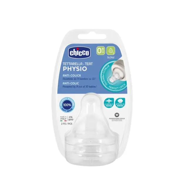 Chicco Physio Teat Anti-Colic Θηλή Σιλικόνης Αργής Ροής 0m+  2τμχ