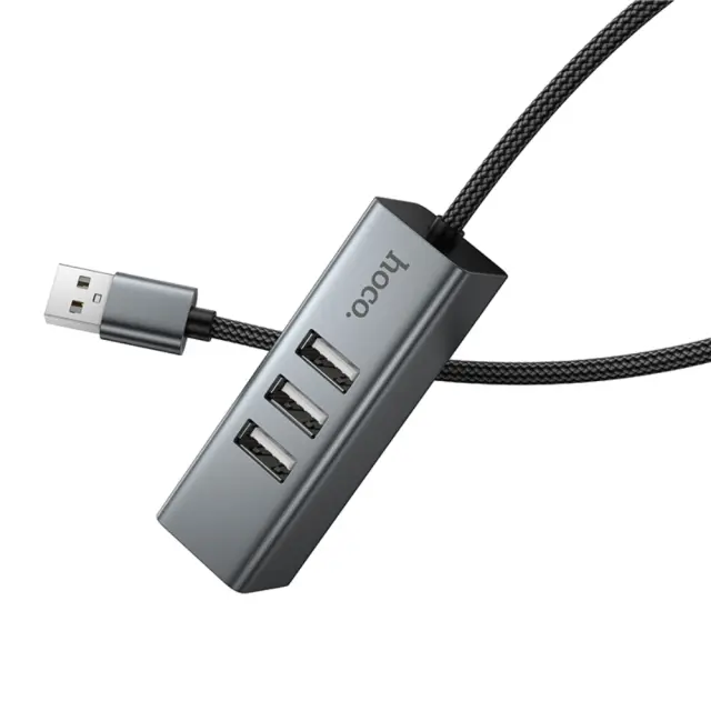 USB Hub Hoco HB1D 4-in-1 USB-A σε 3xUSB-A 2.0 + RJ45 εως 480Mbps Aluminum Alloy Γκρι 3