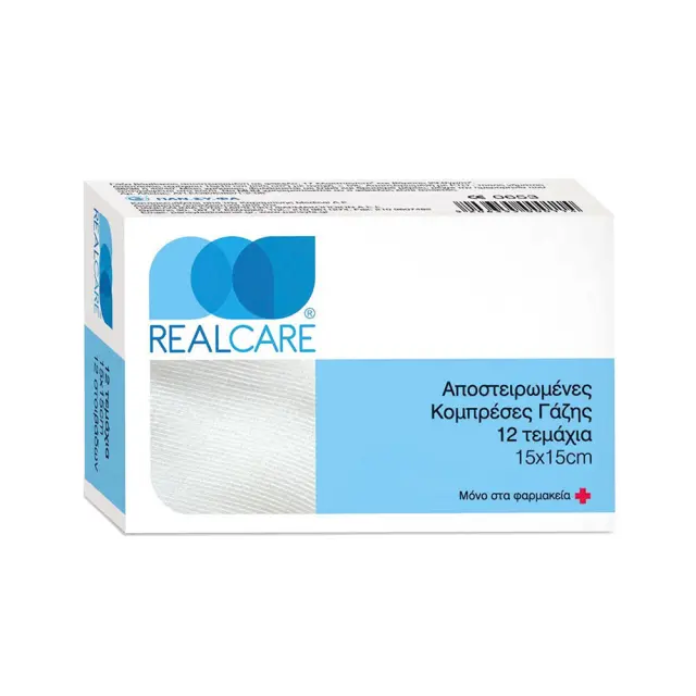 Real Care Αποστειρωμένες Κομπρέσες Γάζης 15x15cm, 12τμχ