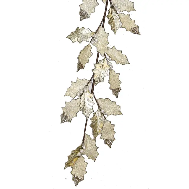 Γιρλάντα γκυ σαμπάνι φύλλα+χρυσό trim 120cm HomeGuru 25829 AX800
