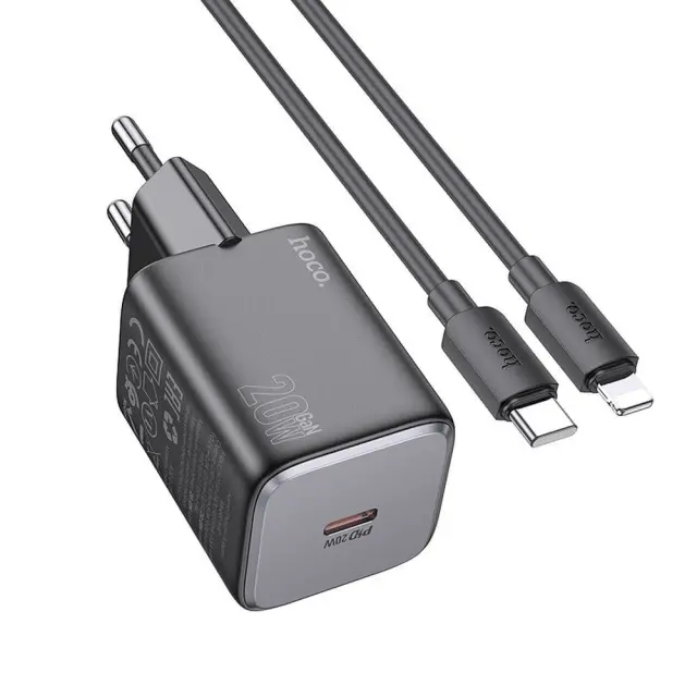 Φορτιστής τοίχου HOCO Type C + καλώδιο Type C σε Lightning QC PD 20W N40 μαύρο