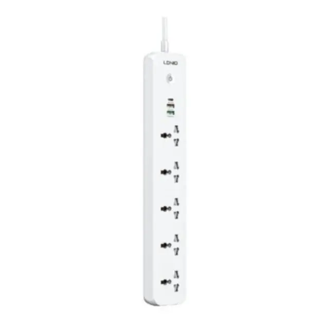 LDNIO SC5319 Πολύπριζο 2500W 5AC+2Α+1C Universal με Καλώδιο 2m Λευκό