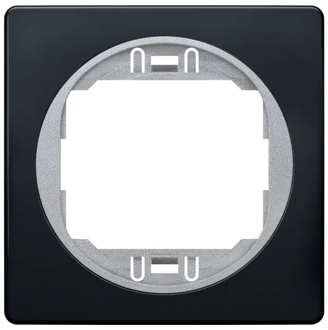 EON E6801.E1S One-gang frame 80x80, soft-touch black with silver holder 15.005.0155