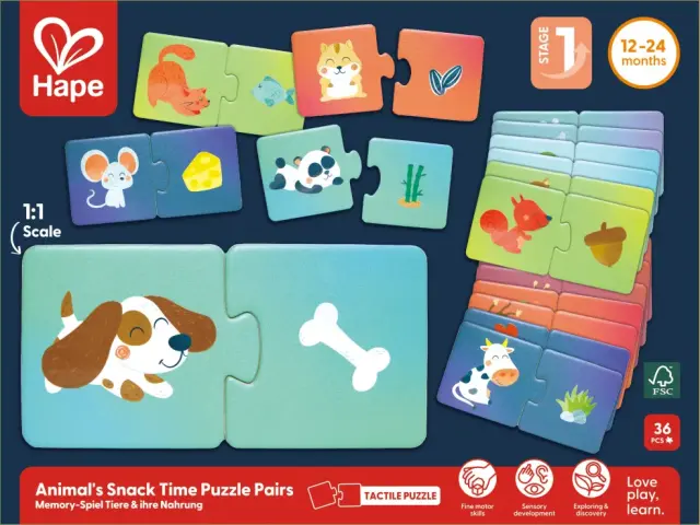 Hape Happy Puzzles Ξύλινο Παζλ Ζωάκια Snack Time