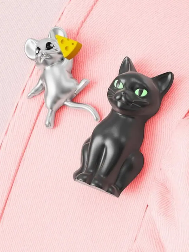 Metalmorphose Σετ 2 Καρφίτσες / 3D Metal Fashion Pins: Cat & Mouse 3
