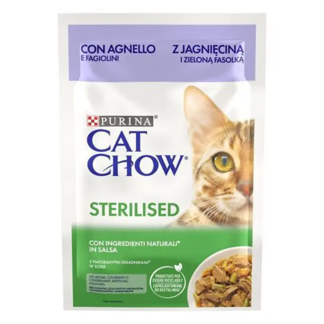 Cat Chow Wet Sterilised Αρνί-Πράσινα Φασολάκια σε Σάλτσα 85gr
