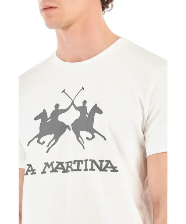 La Martina - Ανδρικό T-Shirt Regular Fit CCMR05-JS206-00002 Λευκό 3