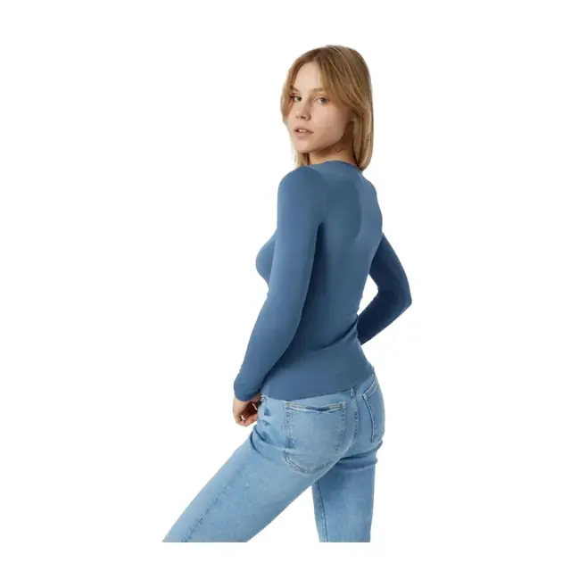 Minerva Γυναικείο Φανελάκι Μακρύ Μανίκι Modal Fimelle, Χρώμα Blue Denim 2