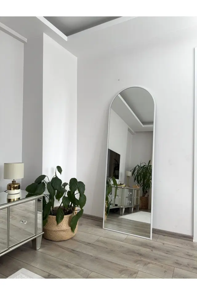 Stewehome Οβάλ καθρέφτης με μεταλλικό λευκό πλαίσιο και βάση Λευκό 180x60x1.5 cm 3