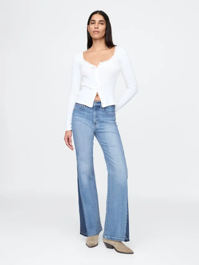 Μπλε High Rise Patched '70s Flare Jean Παντελόνι Light indigo