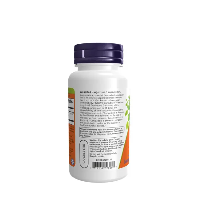 Now Foods Curcubrain Longvida 400mg Συμπλήρωμα για την Μνήμη 50 φυτικές κάψουλες 3