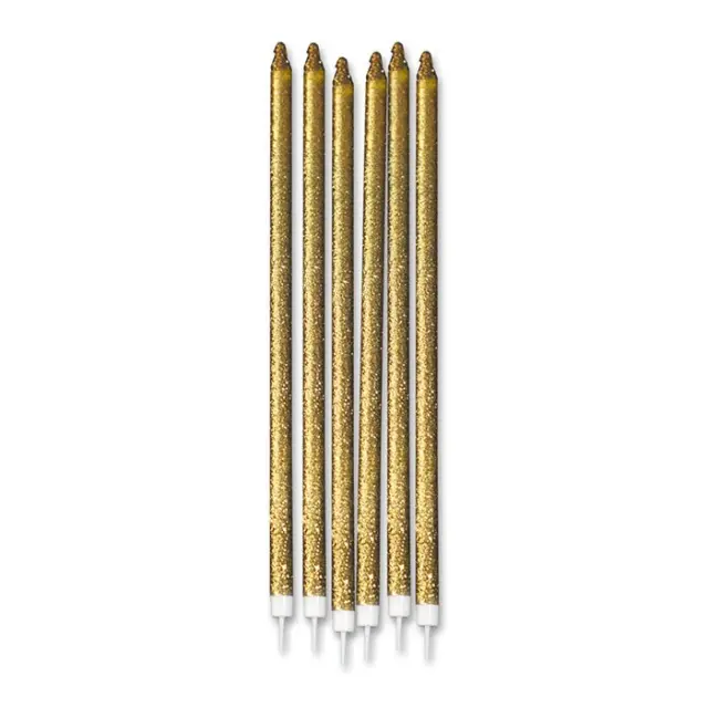 12 Κεριά Χρυσό Glitter Lux Oro 15εκ με στήριγμα