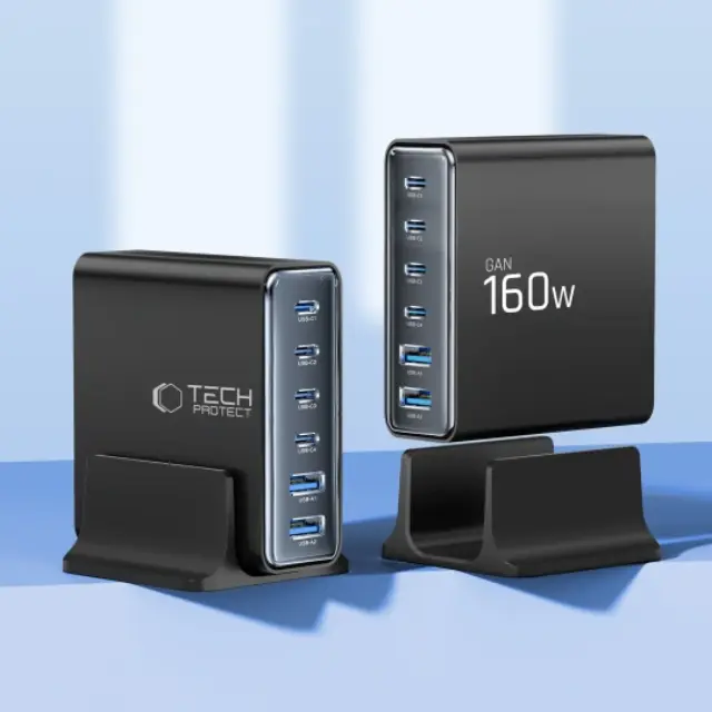 Tech-protect Dc160w-gan 6-port Desktop Charger Pd 160w / Qc3.0 Black 2