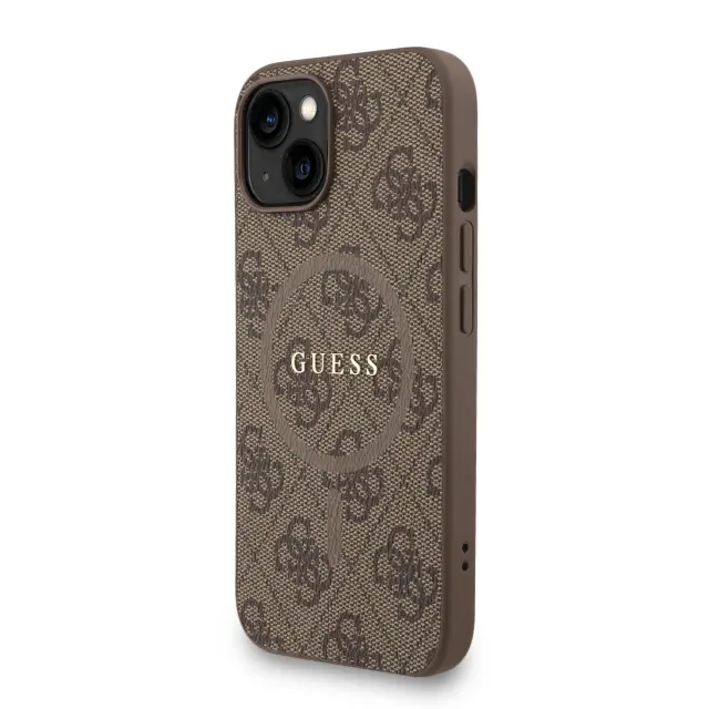 Guess PU Leather 4G Colored Ring Strap MagSafe Case for iPhone 15 Brown 2