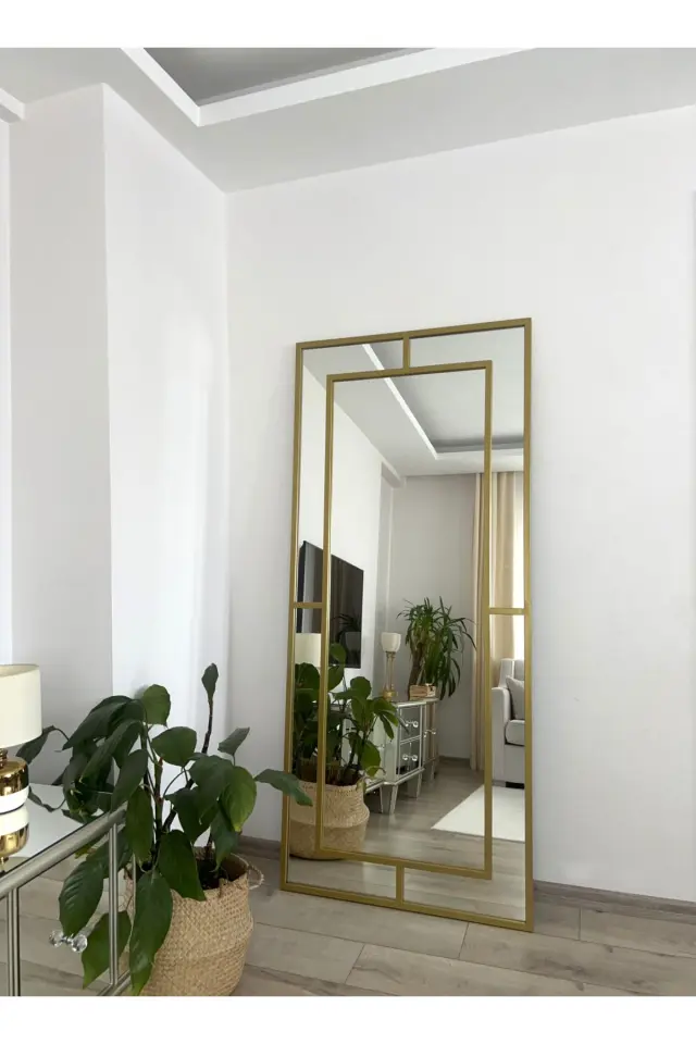 Stewehome Διακοσμητικός καθρέφτης τοίχου με μεταλλικό χρυσό πλαίσιο Χρυσό 180x80x2 cm 2